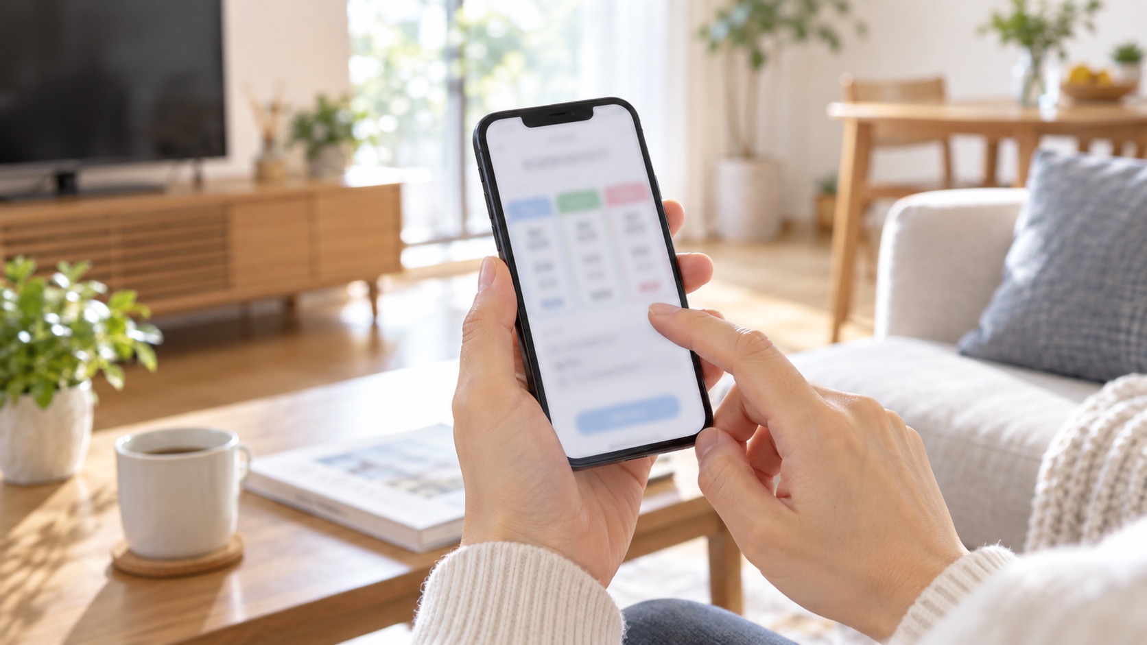 スマートフォンで料金プランを確認する手元