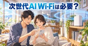 次世代AI Wi-Fiを検討する夫婦のイラスト