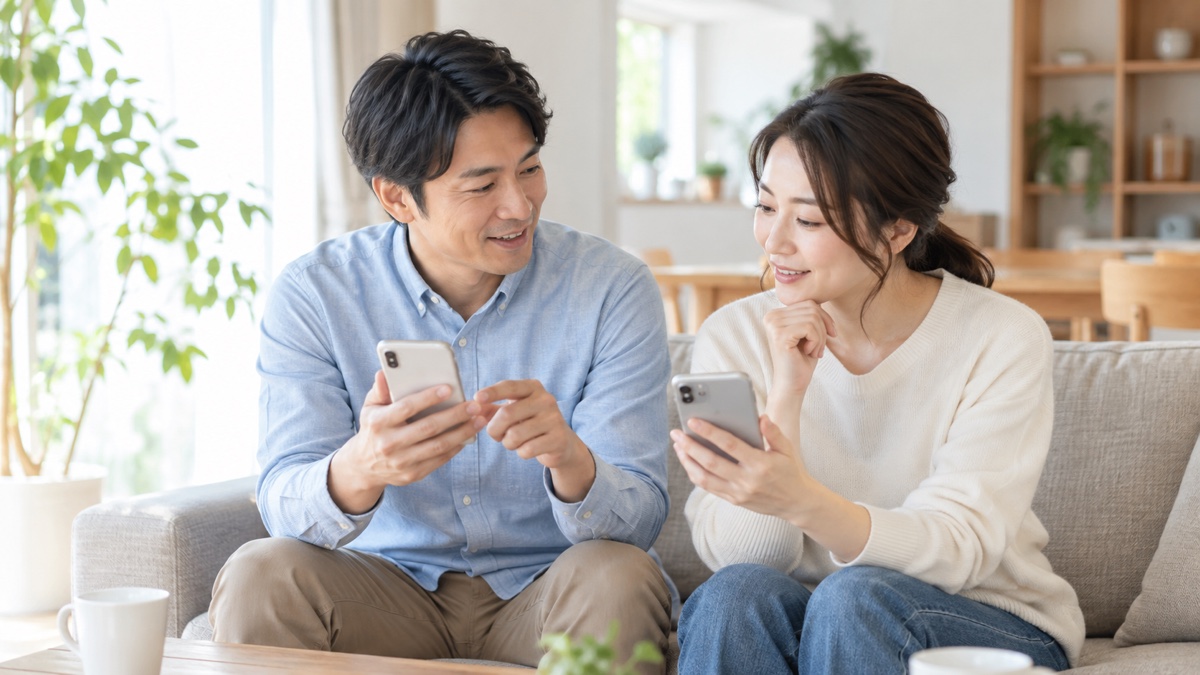 家族でスマホの契約を話し合う様子