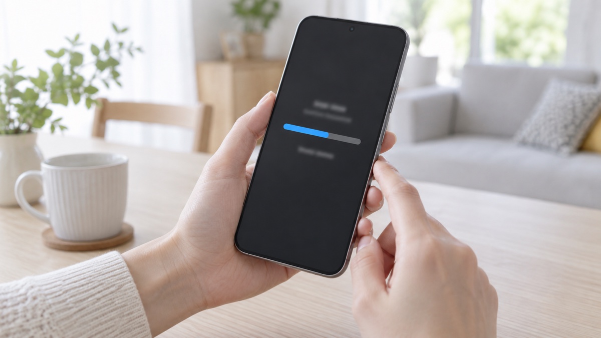 スマートフォンのソフトウェア更新を確認する手元