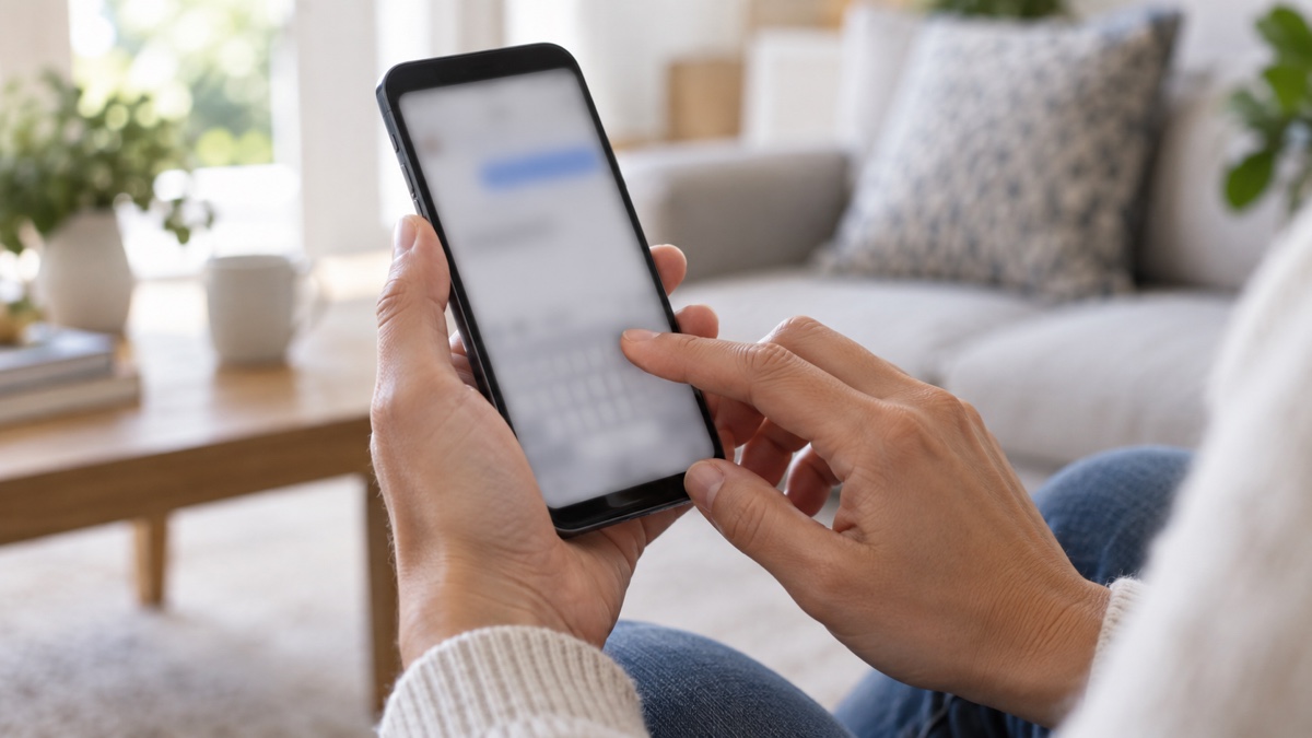 スマホで家族に招待を送る手元