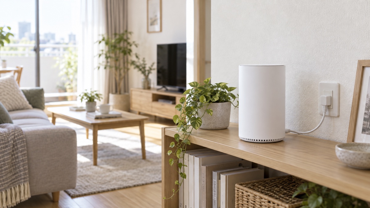 棚に置かれたホームルーター