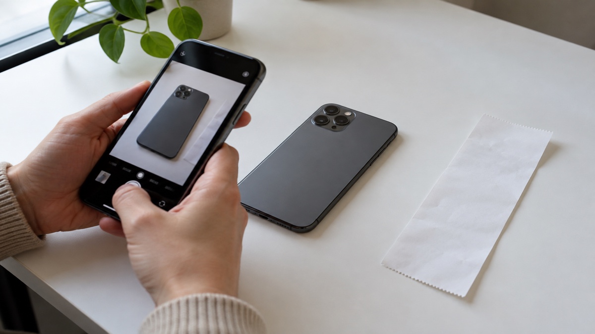 保険の申し込み用にスマホの写真を撮る手元