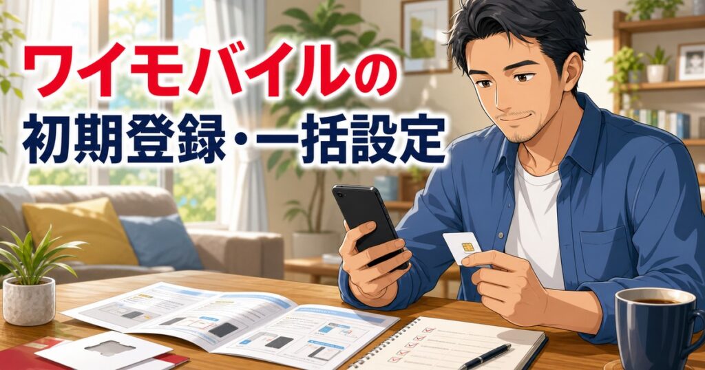 スマホの初期設定を手順どおりに進める人のイラスト