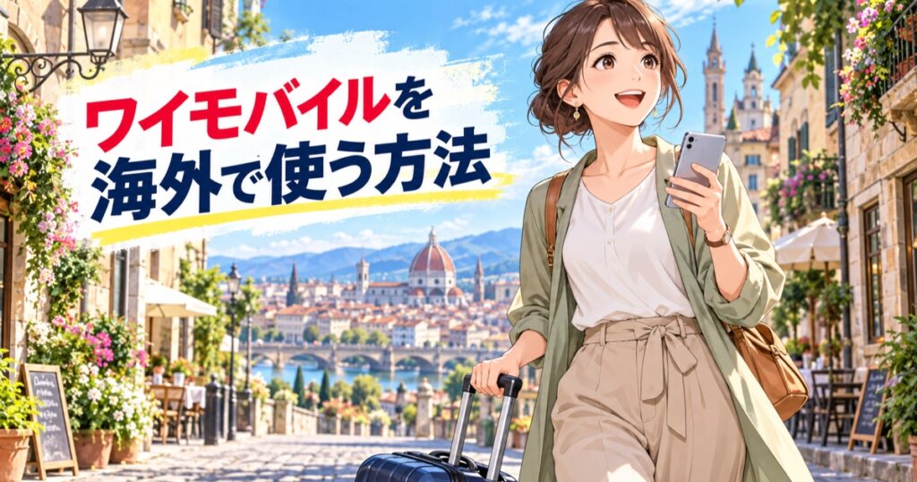 海外の街角でスマホの地図を見る旅行者のイラスト