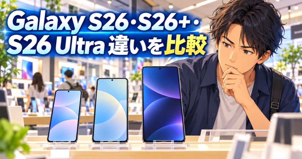 Galaxy S26シリーズ3機種の違いを比較する記事のアイキャッチ