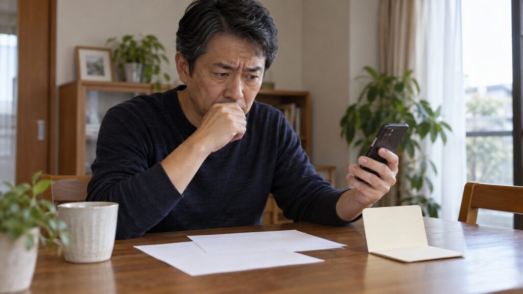 個人情報が知られていることに不安を感じる日本人男性