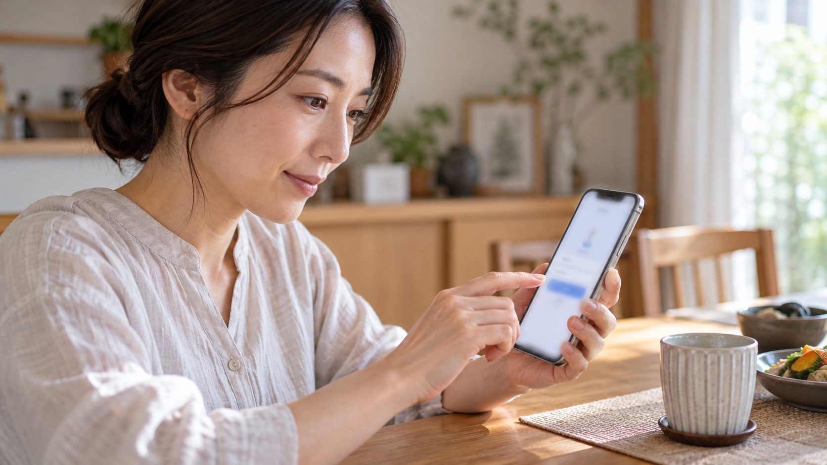 スマホのログイン画面で自動入力を使う日本人女性の手元