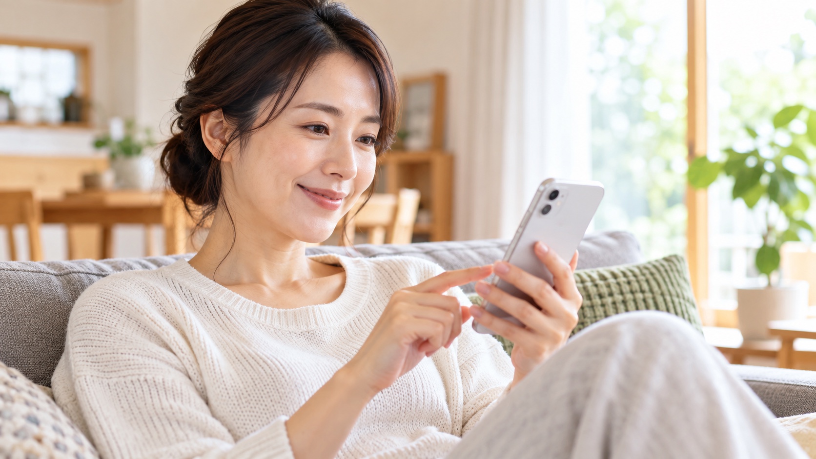 スマホでパスワードを自動入力する日本人女性の手元