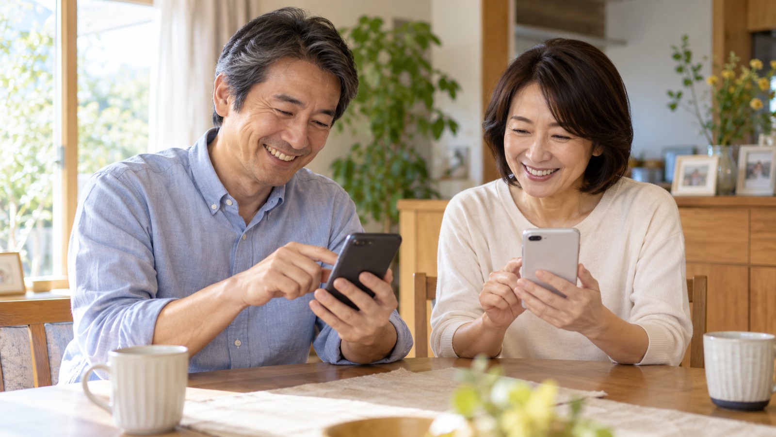 スマホの設定を見直して安心する日本人夫婦