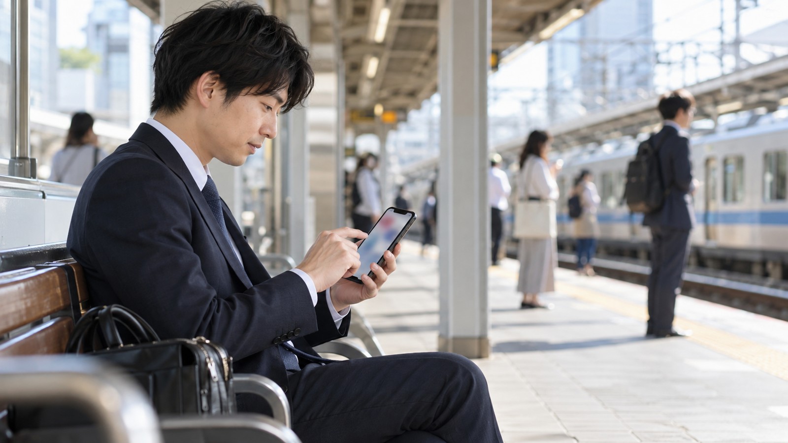 スマホを操作する日本人男性