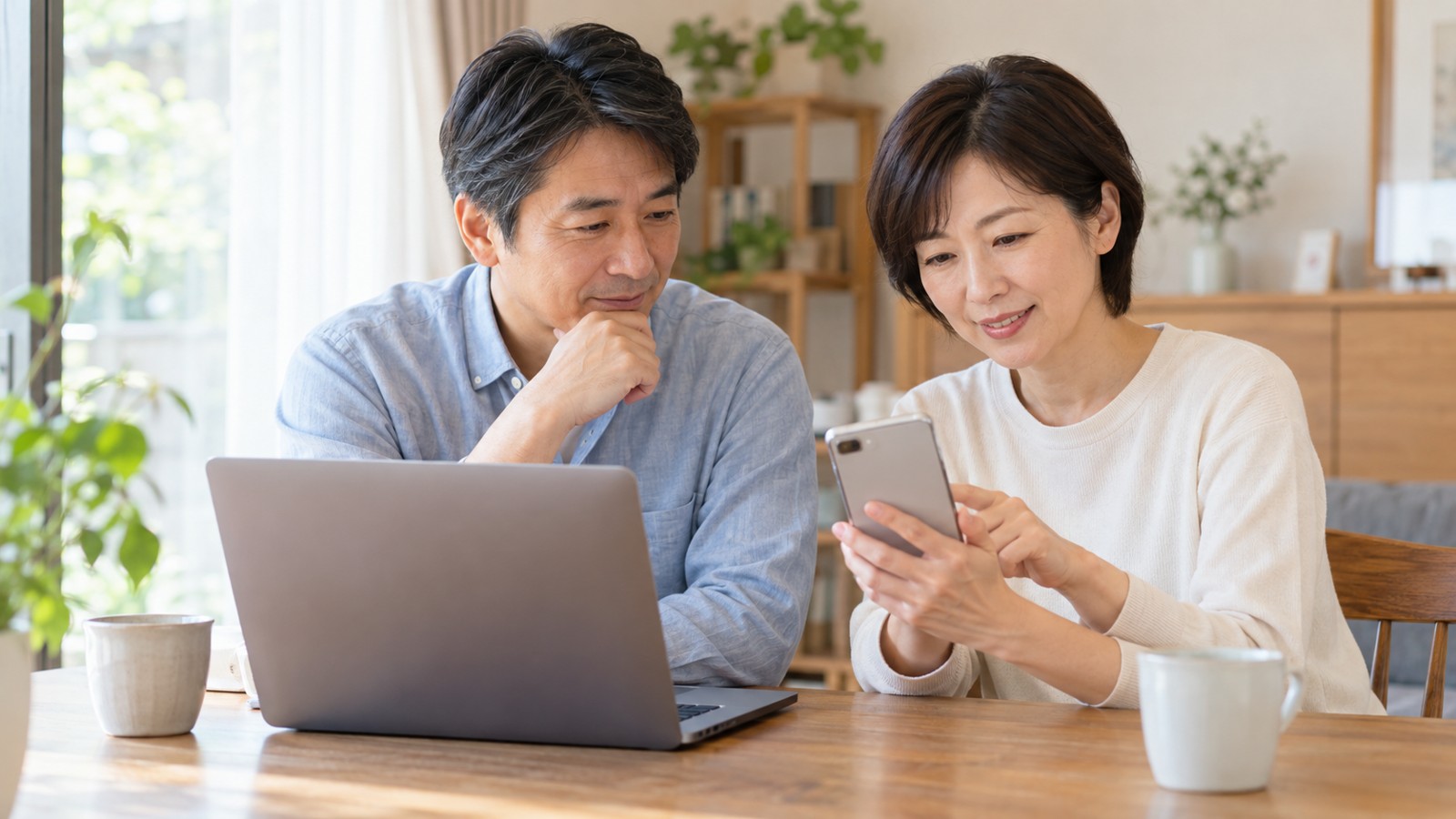 パソコンとスマホでパスワードを見直す日本人夫婦