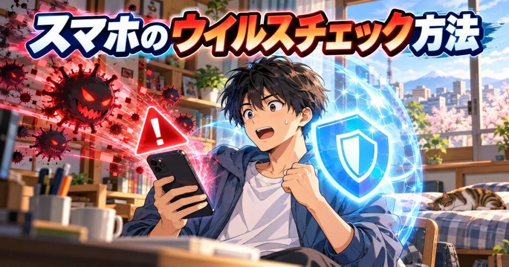 スマホのウイルスチェック方法のアイキャッチ