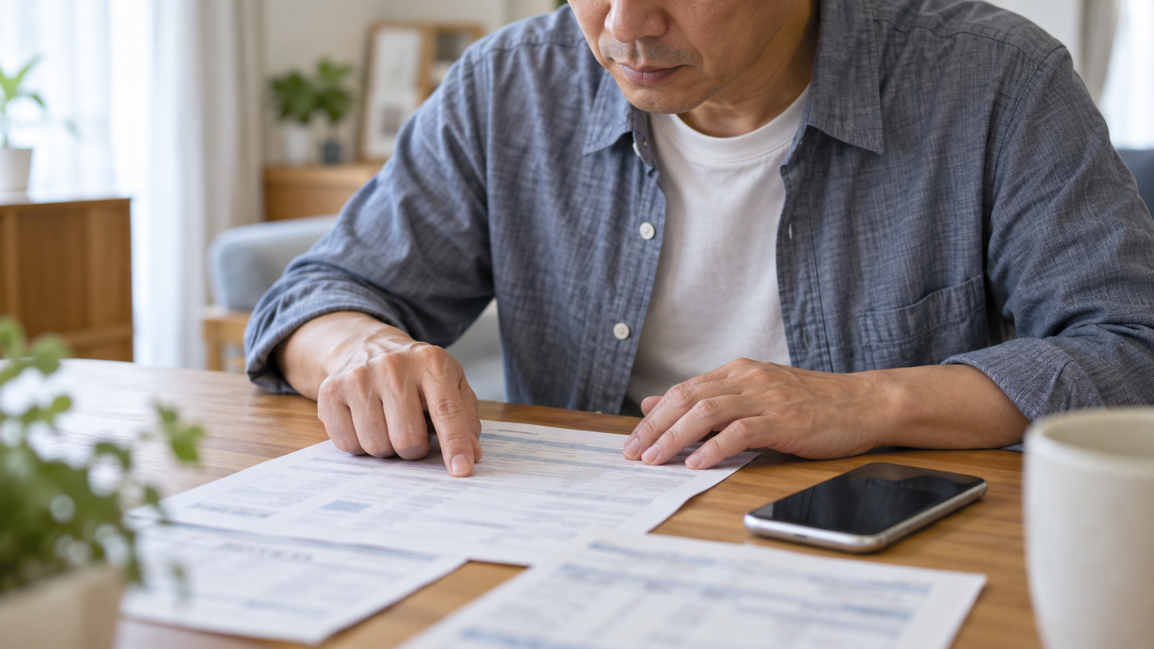 スマホ料金の明細で通信料と端末代を見比べる手元