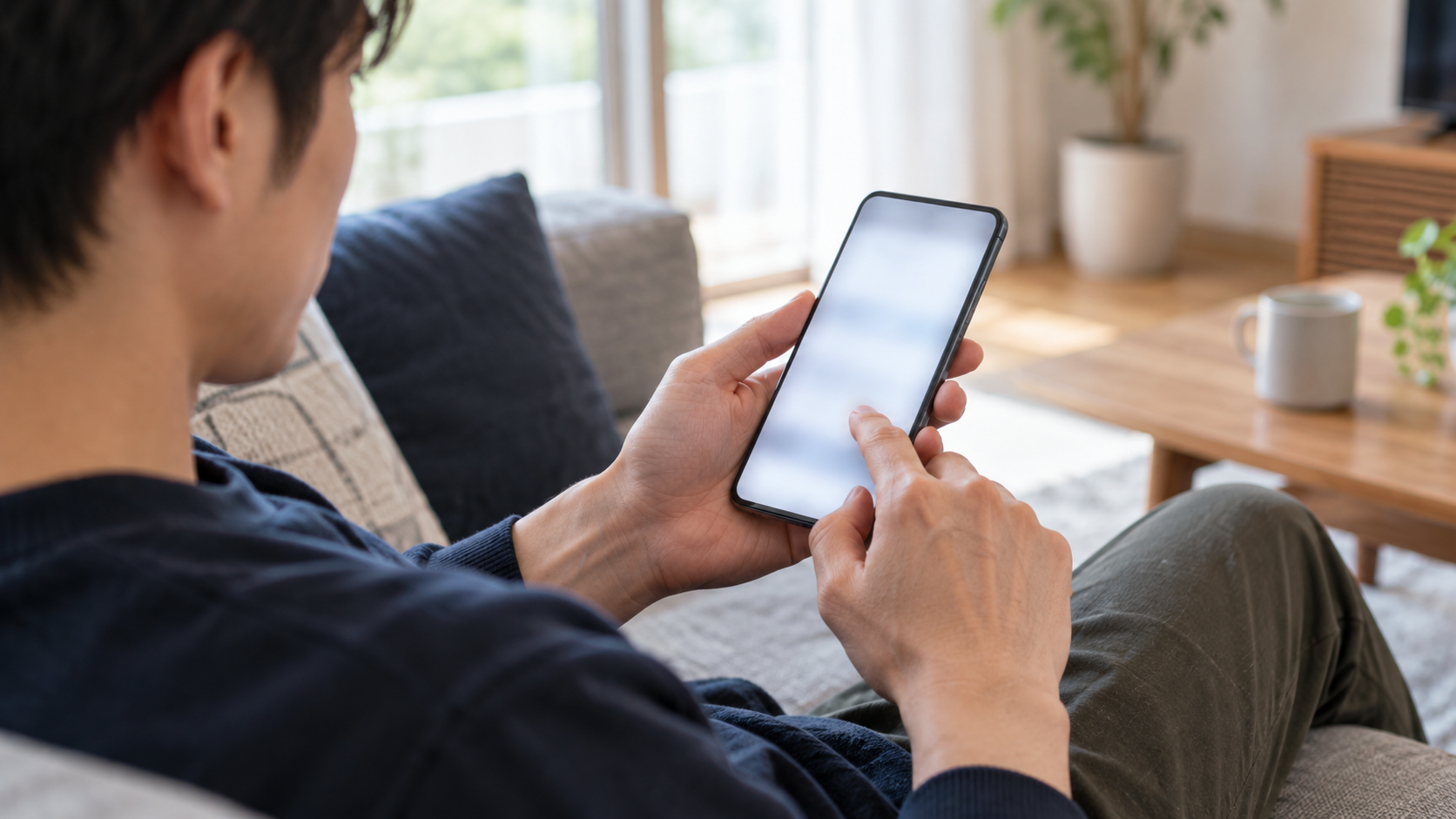 スマホの設定画面からサブスクを確認する男性の手元