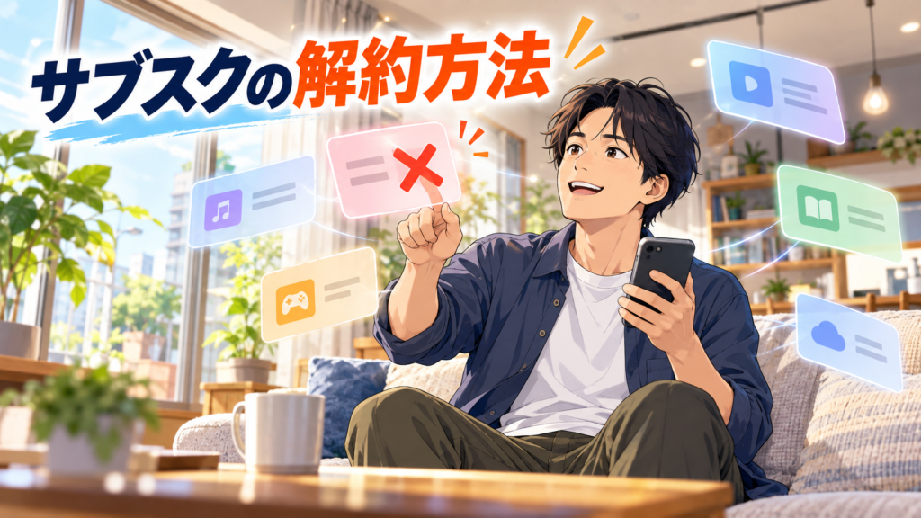 サブスクの解約方法をiPhone・Android別に解説する記事のアイキャッチ
